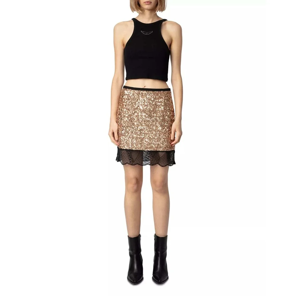 Zadig‎ & Voltaire Skirt Sequin Gold Black Party Mini Womens size 4